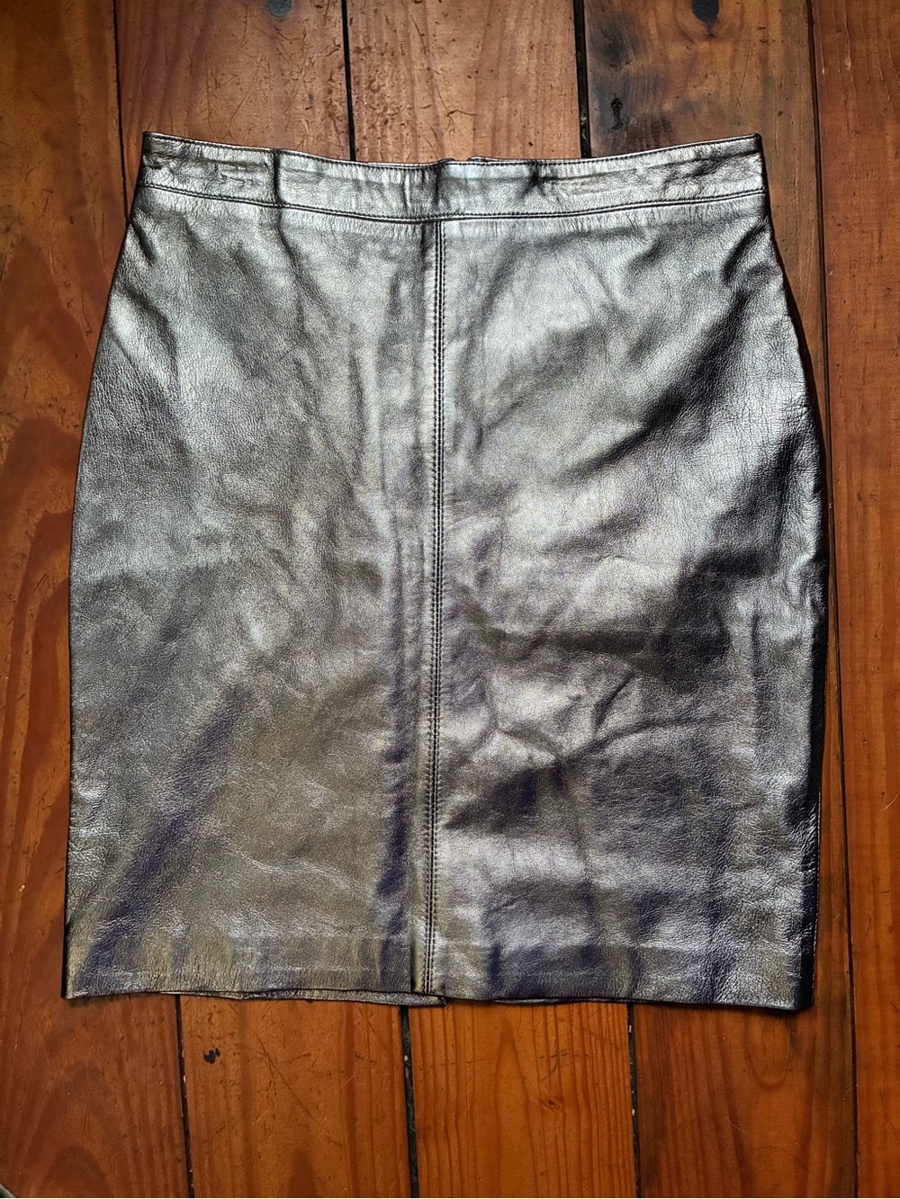 Hugo Buscati Metallic Silver Leather Pencil Skirt Size 10